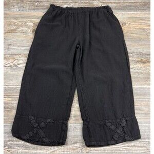 Cottonways Auggy Cropped Pants Black Cotton Gauze Pull-On Elastic Waist 1(Small)